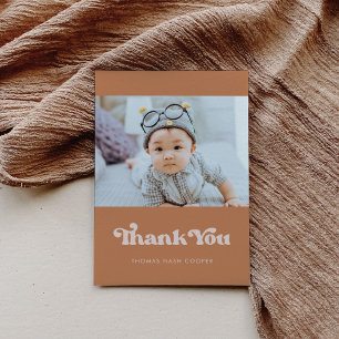 Stylische Retro-Baby-Shower im Thema Brauner Zucke Dankeskarte