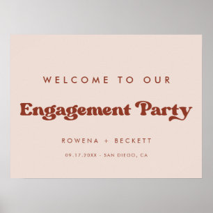 Stylische Retro-Pfirsichrosa Verlobungsparty Begrü Poster