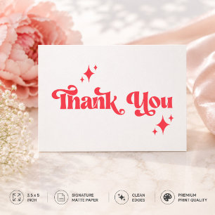 Stylische Retro-Rot-Weiße Groovy-Script-Hochzeit Dankeskarte