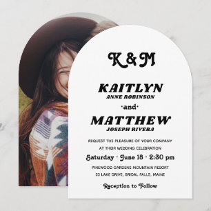 Stylische Retro-Typografie Monogramm Foto Hochzeit Einladung