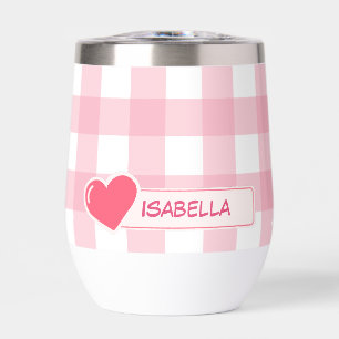 Stylische Rosa & Weiße Quadrate Custom Wine Tumble