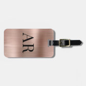 Stylische Rose Gold Metal 2 Monogram Initial Gepäckanhänger (Vorderseite horizontal)