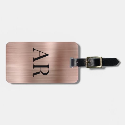 Stylische Rose Gold Metal 2 Monogram Initial Gepäckanhänger (Vorderseite horizontal)