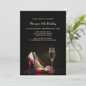 Stylische rote Blumen-Stöckelschuhe Geburtstagsfei Einladung (Stehend Vorderseite)