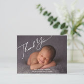 stylische Schrift danke der Geburt eines neugebore Ankündigungspostkarte (Stehend Vorderseite)