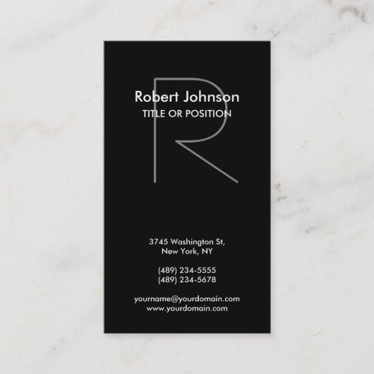 Stylische Schwarz-weiß Gray Monogram Business Card Visitenkarte (Vorderseite)