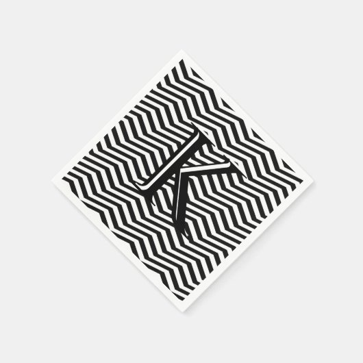 Stylische Schwarz-weiße Zickzack Stripe Monogram C Serviette (Ecke)