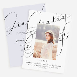 Stylische Script Blue Gray Foto Graduation Party Einladung