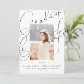Stylische Script Blue Gray Foto Graduation Party Einladung (Stehend Vorderseite)