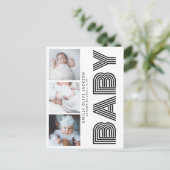 Stylische Side Typografy 3 Foto Baby Vielen Dank Postkarte (Stehend Vorderseite)