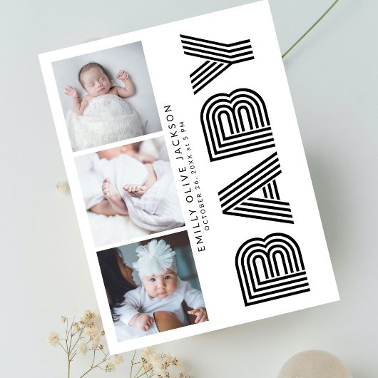 Stylische Side Typografy 3 Foto Baby Vielen Dank Postkarte