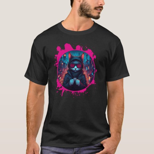 Stylische Sonnenbrille Cat T-Shirt (Vorderseite)