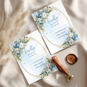 Stylische staubblaue Eukalyptus-Hochzeits-RSVP-Kar RSVP Karte