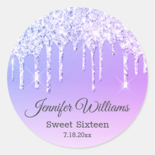 stylische Sweet Sixteen lila tropfende Glitter Runder Aufkleber
