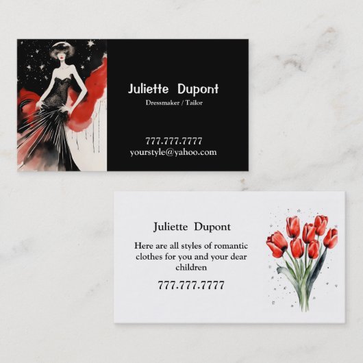 Stylische Tailor Dressmaker Black Business Card Visitenkarte (Vorne/Hinten)