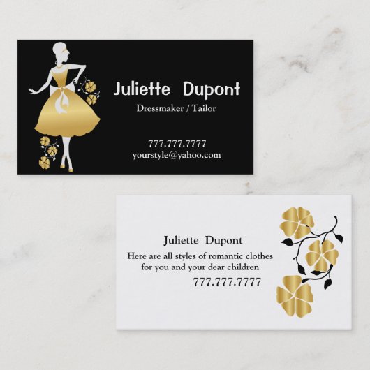 Stylische Tailor Dressmaker Black Business Card Visitenkarte (Vorne/Hinten)