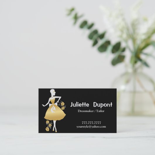 Stylische Tailor Dressmaker Black Business Card Visitenkarte (Stehend Vorderseite)