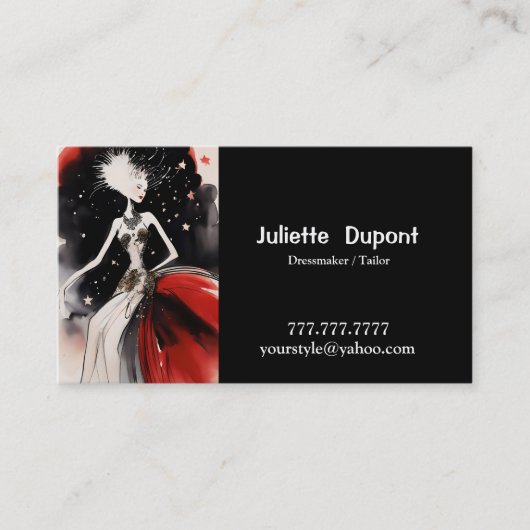 Stylische Tailor Dressmaker Black Business Card Visitenkarte (Vorderseite)