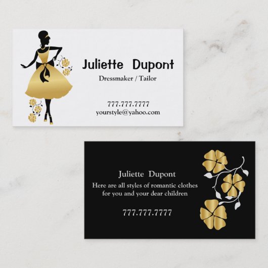 Stylische Tailor Dressmaker Black Business Card Visitenkarte (Vorne/Hinten)