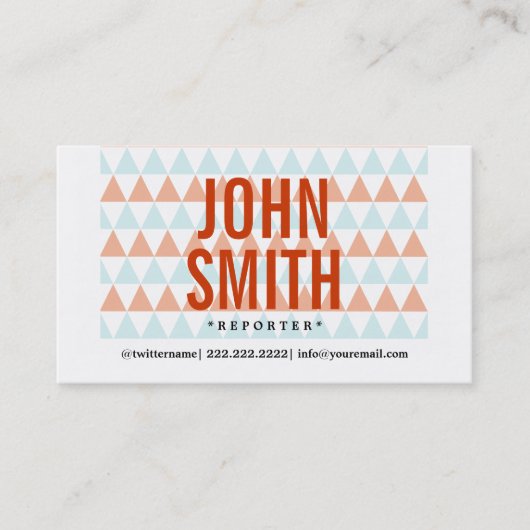 Stylische Triangle Pattern Reporter Business Card Visitenkarte (Vorderseite)