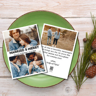 stylische Typografie married&merry 4 Fotos Collage Feiertagskarte