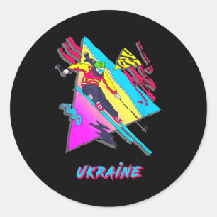 Stylische Ukraine-Ski-Abenteuer-Grafik-Skifahrer Runder Aufkleber