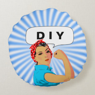 Stylische Vintage-Frau & DIY-Text Rundes Kissen