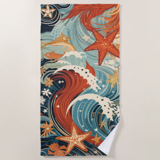 Stylische Vintage-Wellen und Seesterne Strandtuch