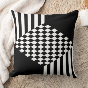 Stylische weiße und schwarze Streifen Diamant-Dame Kissen