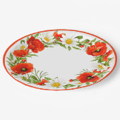Stylische White Daisies Red Poppies Blume Wreath Pappteller (Schrägansicht)