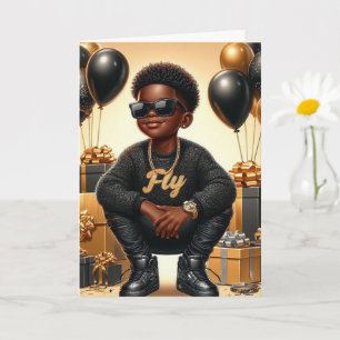 Stylischer afroamerikanischer Junge Schwarz/Gold G Karte