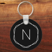 Stylischer Black Monogram Octagon Initial Schlüsse Schlüsselanhänger (Vorderseite)