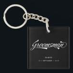 Stylischer Black Retro Typografy Trauzeuge Schlüsselanhänger<br><div class="desc">Stilvolle Schwarz-weiße Retro Vintag Typografie Trauzeuge Schlüsselkette</div>