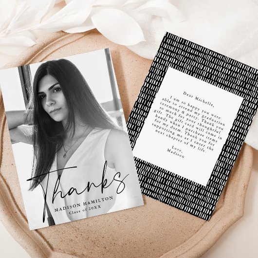 Stylischer Black Script Foto Abschluss Dankeskarte