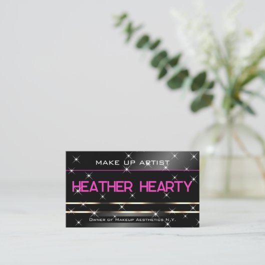 Stylischer Black Silver Gold Glitzer Stars QR Code Visitenkarte (Stehend Vorderseite)