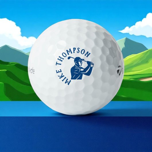 Stylischer Blue Golf Player mit Name Golfball