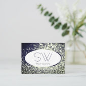 Stylischer Blue Silver Sparkle Glitzer White Monog Visitenkarte (Stehend Vorderseite)
