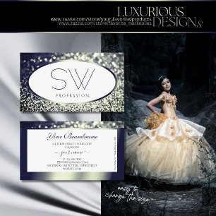 Stylischer Blue Silver Sparkle Glitzer White Monog Visitenkarte