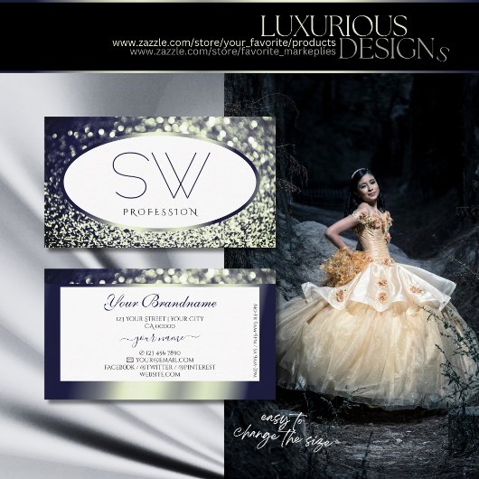 Stylischer Blue Silver Sparkle Glitzer White Monog Visitenkarte