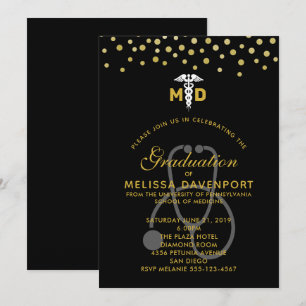 Stylischer Caduceus und Stethoskop Doktor Absolven Einladung