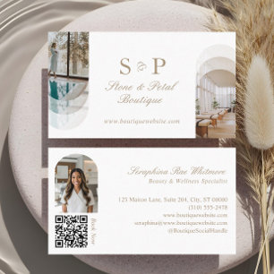 Stylischer Chic Eleganter Bogen Fotos Monogramm QR Visitenkarte