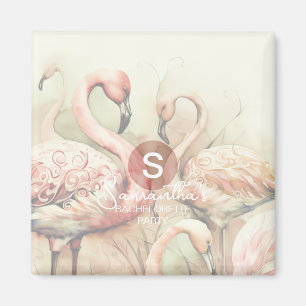 Stylischer Chic Flamingo Monogramm personalisiert Magnet
