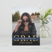 Stylischer Chic Navy Blue and Gold Foto Abschluss Einladung (Stehend Vorderseite)