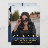 Stylischer Chic Navy Blue and Gold Foto Abschluss Einladung (Vorne/Hinten)