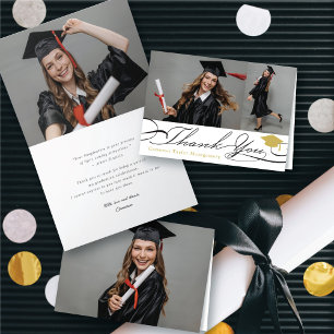 Stylischer Chic Schrift Graduierungshut 2 Foto Gra Dankeskarte