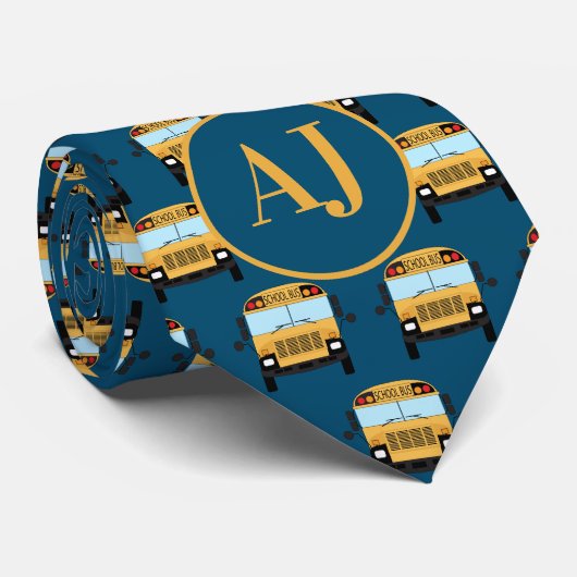 Stylischer Dark Blue Mit Monogramm School Busfahre Krawatte (Gerollt)