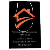 Stylischer einzigartiger schwarzer Immobilienmakle Mittlere Geschenktüte (Vorderseite)