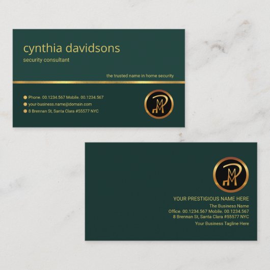 Stylischer Emerald Green Gold Line Security Guard Visitenkarte (Vorne/Hinten)