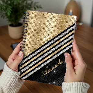Stylischer falscher Kristall Gold und schwarzer pe Notizblock