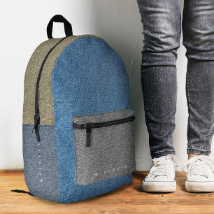Stylischer Farbblock Denim Blue Gray Gold Jeans Bedruckter Rucksack